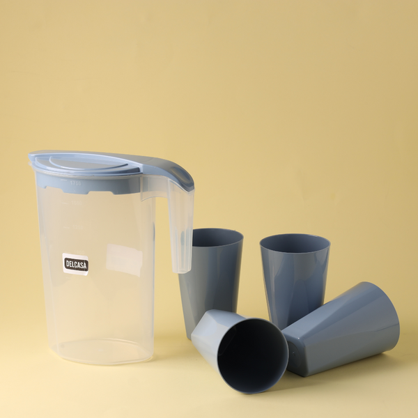 High-Quality Polystyrene Glasses & Jug Set, Drink Set of 5Pcs(1750ML jug,4 glasses 350ML)