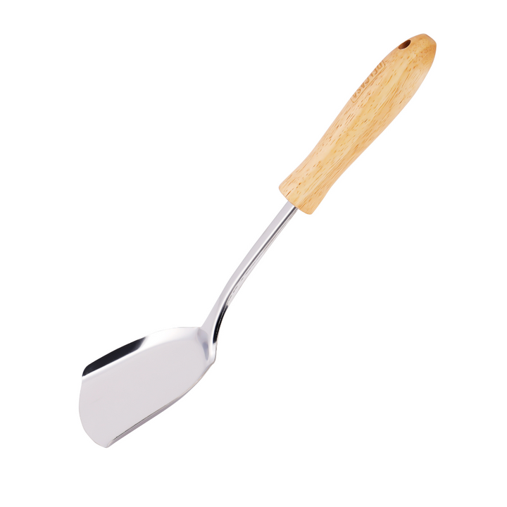 High-Quality Stainless Steel Solid Turner with Wooden Handle