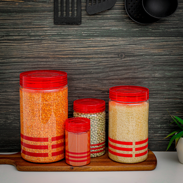 Lightweight Plastic Canister Set Red 4 PCS