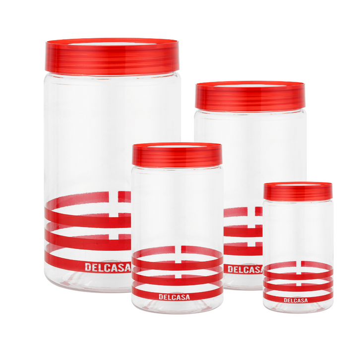 Lightweight Plastic Canister Set Red 4 PCS