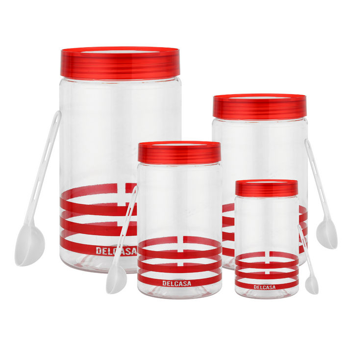 Lightweight Plastic Canister Set Red 4 PCS