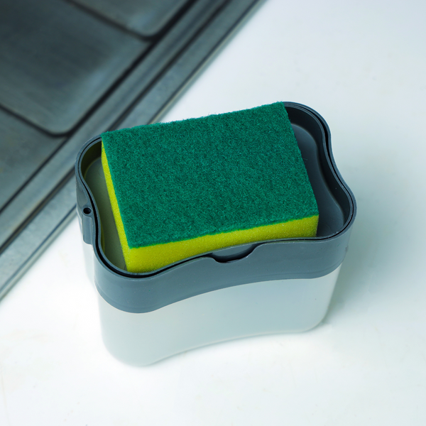 Liquid Soap Dispenser with Sponge Scrubber, 2-in-1 Pump Dispenser 13oz