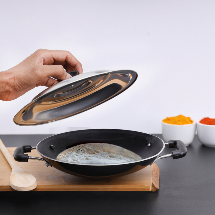 Non-Stick Appa Chatti with Stainless Steel Lid in UAE Durable 3 Layer Construction 20CM