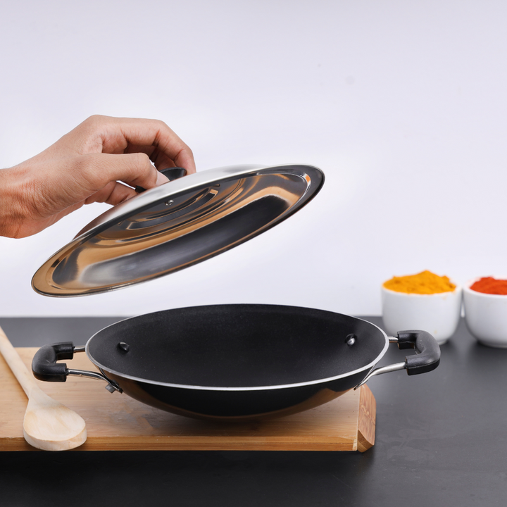 Non-Stick Appa Chatti with Stainless Steel Lid in UAE Durable 3 Layer Construction 20CM