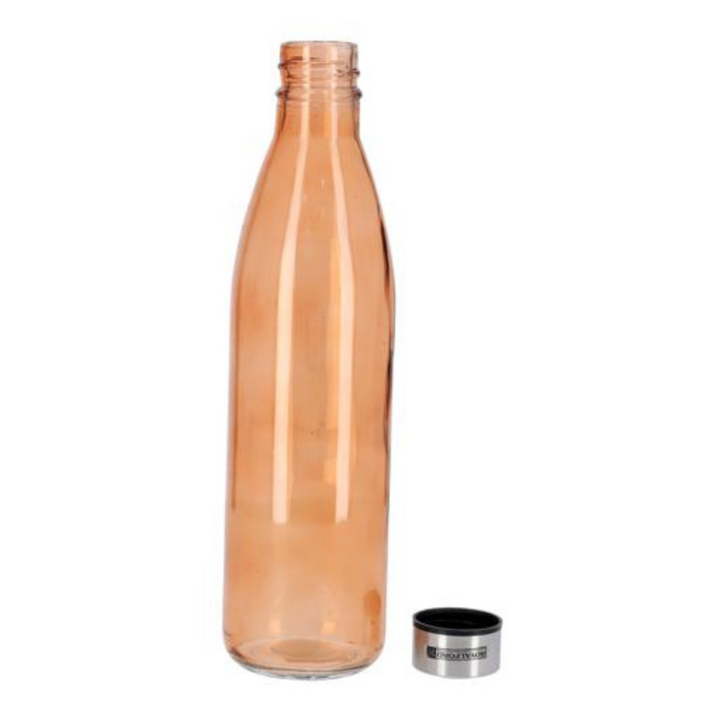 ROYALFORD 1L Glass Bottle with Portable Steel Cap - Lead-Free, Travel Flask
