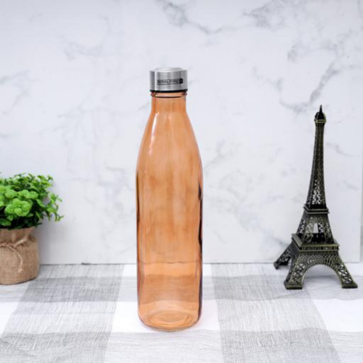 ROYALFORD 1L Glass Bottle with Portable Steel Cap - Lead-Free, Travel Flask