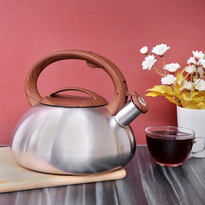 ROYALFORD 3L Whistling Tea Kettle - Portable with Wooden Finish Lid