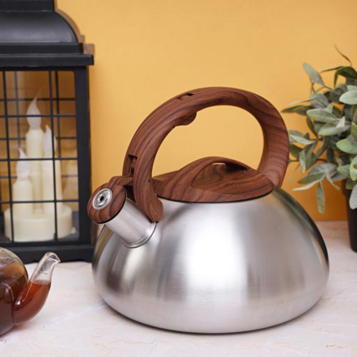 ROYALFORD 3L Whistling Tea Kettle - Portable with Wooden Finish Lid