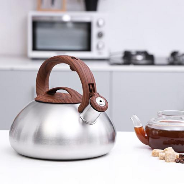 ROYALFORD 3L Whistling Tea Kettle - Portable with Wooden Finish Lid