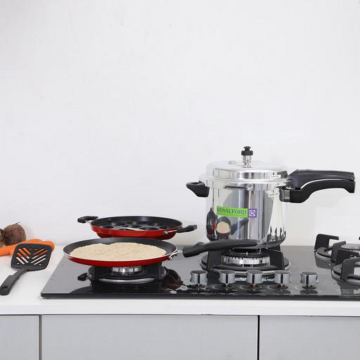 ROYALFORD 4-in-1 Pressure Cooker Combo with Even-Heating Portable Base, Pan, and Tawa (Nylon)