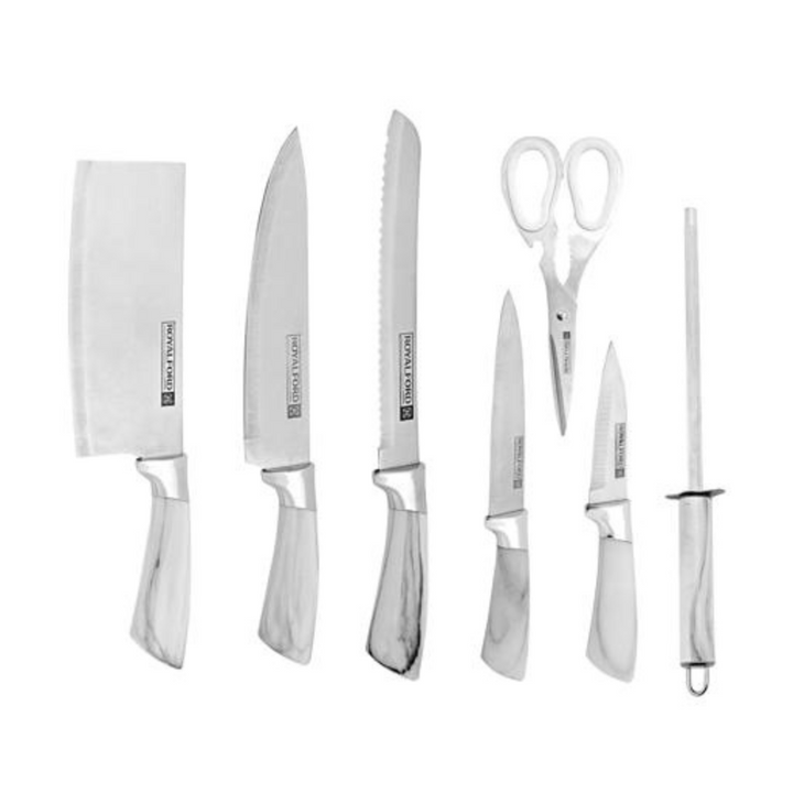 ROYALFORD 8-Pc Kitchen Knife Set with Rotating Block - 5 Stainless Steel Knives