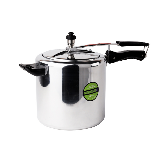 ROYALFORD Aluminium Pressure Cooker| Extra Gasket, Safety Valve | Durable, Comfortable Handles | Steaming, Cooking. 7L