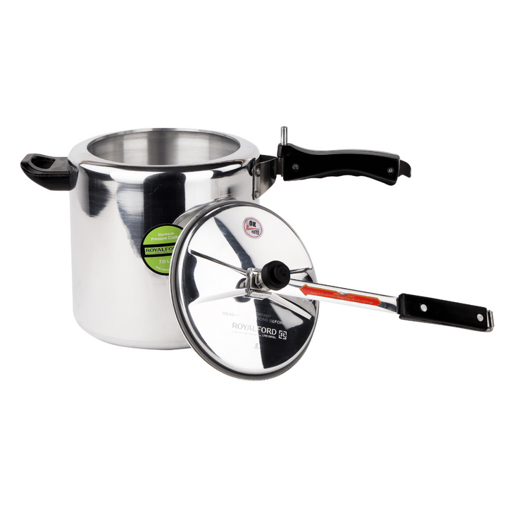 ROYALFORD Aluminium Pressure Cooker| Extra Gasket, Safety Valve | Durable, Comfortable Handles | Steaming, Cooking. 7L