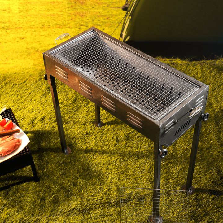 ROYALFORD Durable Foldable Iron Barbecue Stand with Charcoal Grill 65X30X67CM