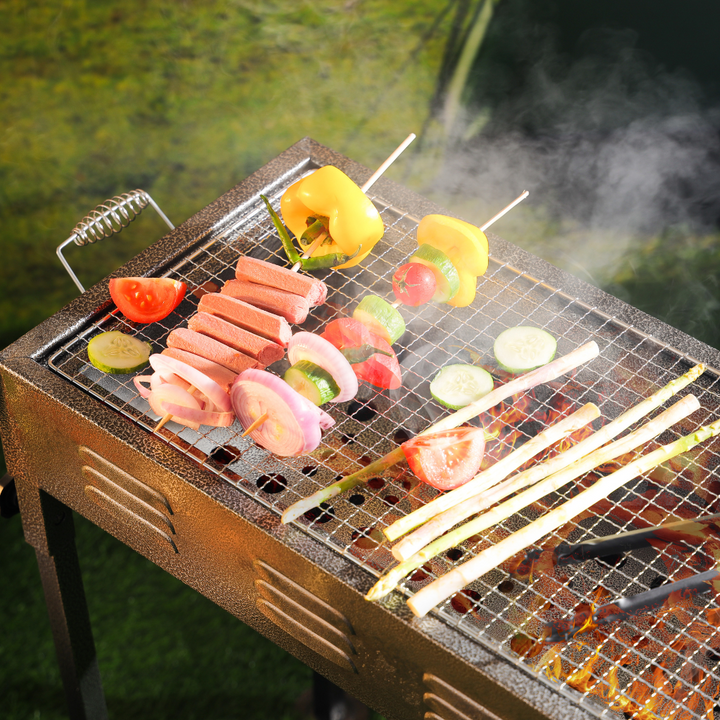 ROYALFORD Durable Foldable Iron Barbecue Stand with Charcoal Grill 65X30X67CM