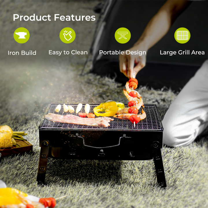 ROYALFORD Foldable Barbecue Charcoal Grill Stand with Iron Construction 35x27x20CM