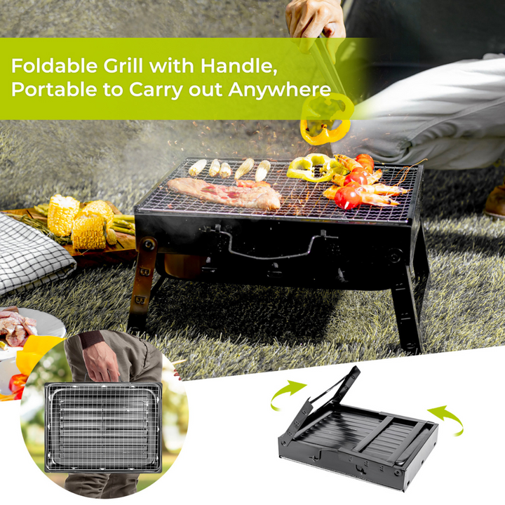 ROYALFORD Foldable Barbecue Charcoal Grill Stand with Iron Construction 35x27x20CM