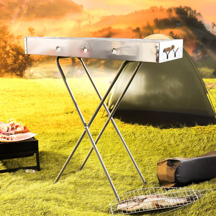 ROYALFORD Foldable Portable Stainless Steel Barbecue Stand with Larger Grilling Area