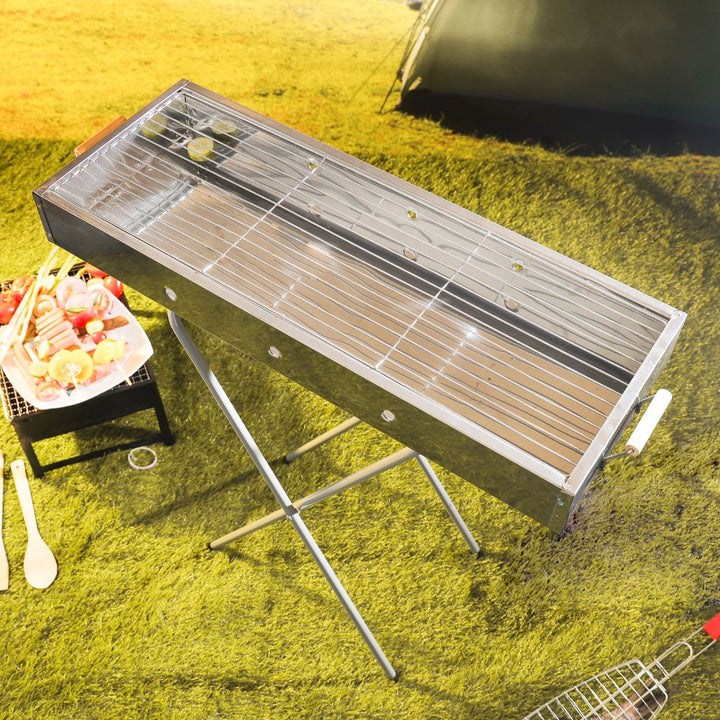 ROYALFORD Foldable Portable Stainless Steel Barbecue Stand with Larger Grilling Area