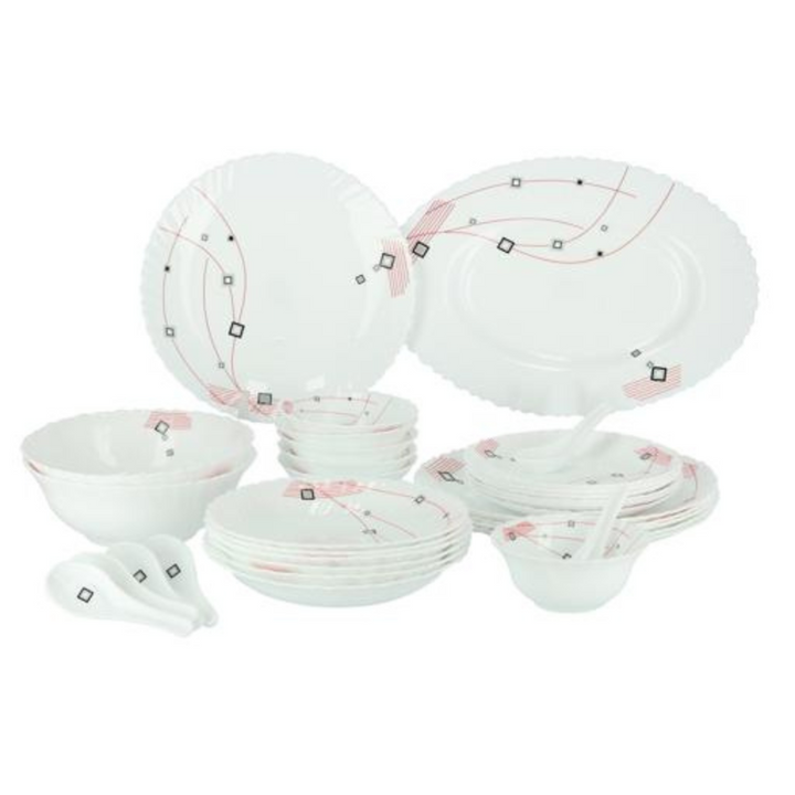 ROYALFORD Opal Ware Dinner Set - 33PC, Floral Plates, Bowls, Spoons