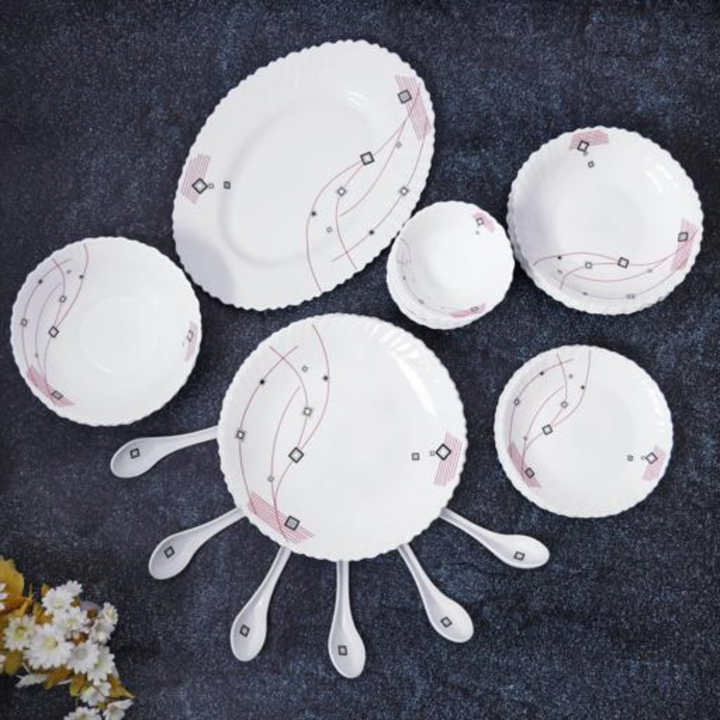 ROYALFORD Opal Ware Dinner Set - 33PC, Floral Plates, Bowls, Spoons