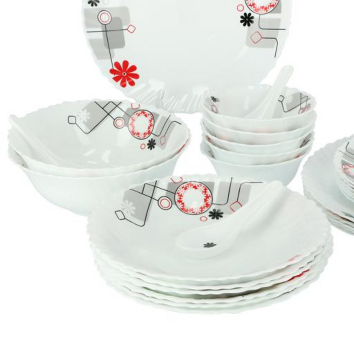 ROYALFORD Opal Ware Dinner Set-33PC, Floral Plates, Bowls, Spoons