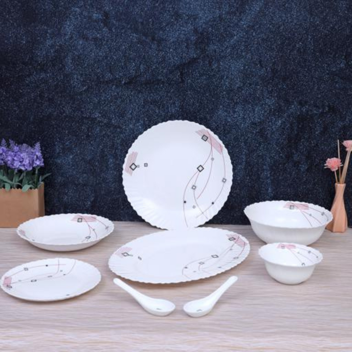 ROYALFORD Opal Ware Dinner Set - 33PC, Floral Plates, Bowls, Spoons