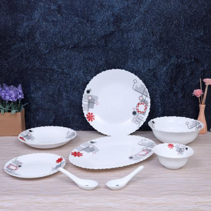 ROYALFORD Opal Ware Dinner Set-33PC, Floral Plates, Bowls, Spoons