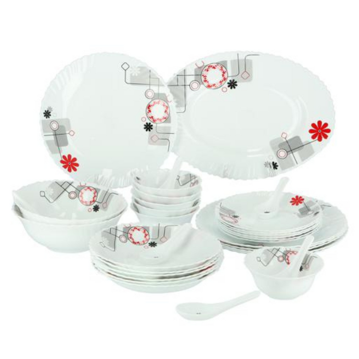 ROYALFORD Opal Ware Dinner Set-33PC, Floral Plates, Bowls, Spoons