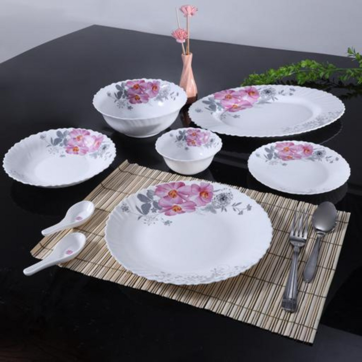 ROYALFORD Opal Ware Dinner Set - 33pc, Floral Plates, Bowls, Spoons