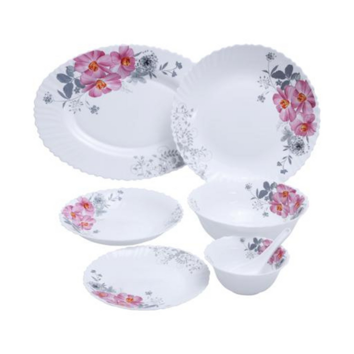 ROYALFORD Opal Ware Dinner Set - 33pc, Floral Plates, Bowls, Spoons