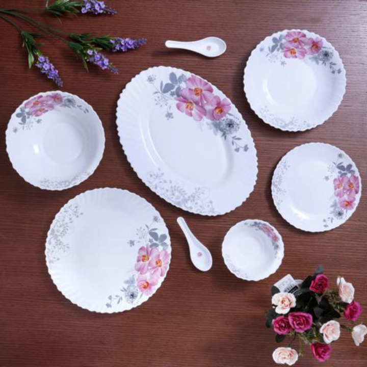 ROYALFORD Opal Ware Dinner Set - 33pc, Floral Plates, Bowls, Spoons