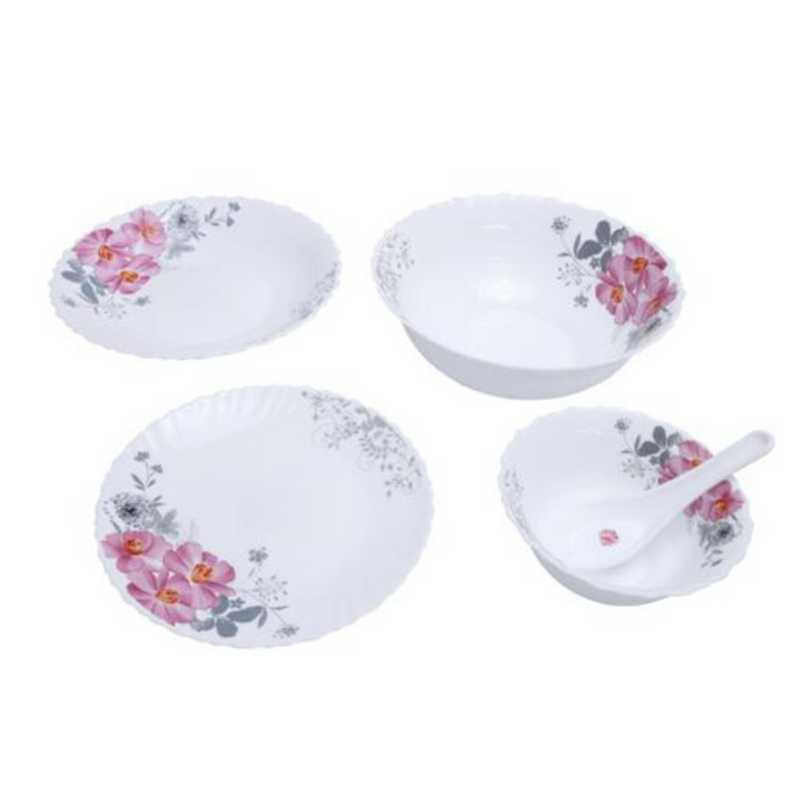 ROYALFORD Opal Ware Dinner Set - 33pc, Floral Plates, Bowls, Spoons