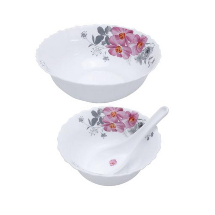 ROYALFORD Opal Ware Dinner Set - 33pc, Floral Plates, Bowls, Spoons