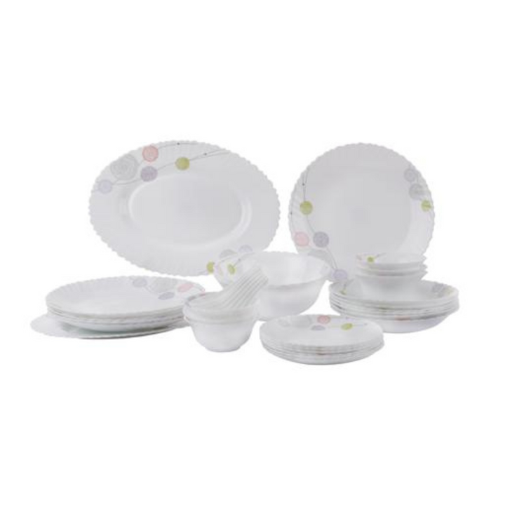 ROYALFORD Opal Ware Dinner Set - 34PC, Floral Plates, Bowls, Spoons