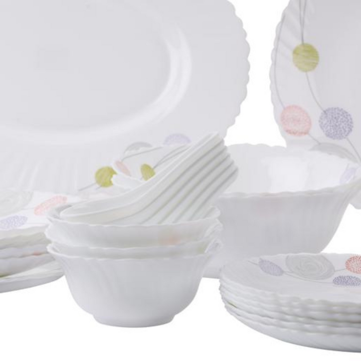 ROYALFORD Opal Ware Dinner Set - 34PC, Floral Plates, Bowls, Spoons