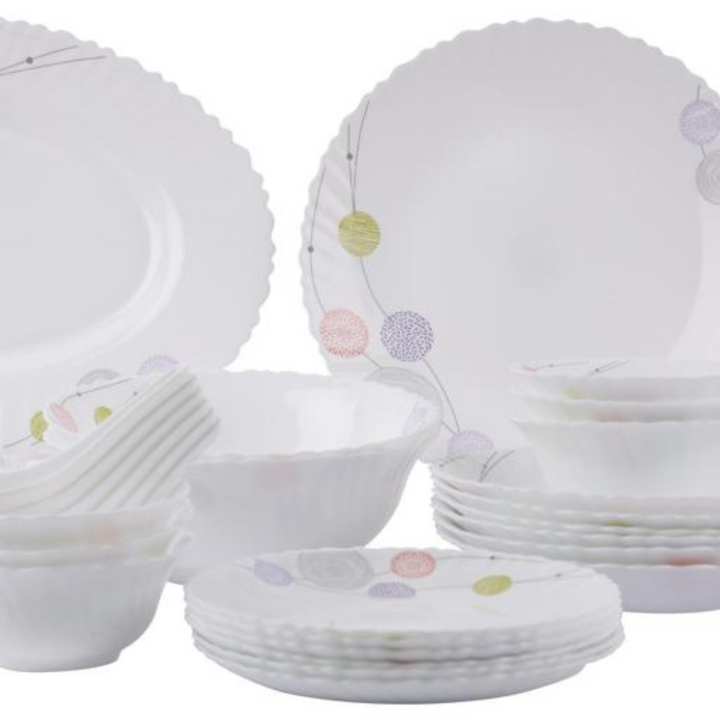 ROYALFORD Opal Ware Dinner Set - 34PC, Floral Plates, Bowls, Spoons