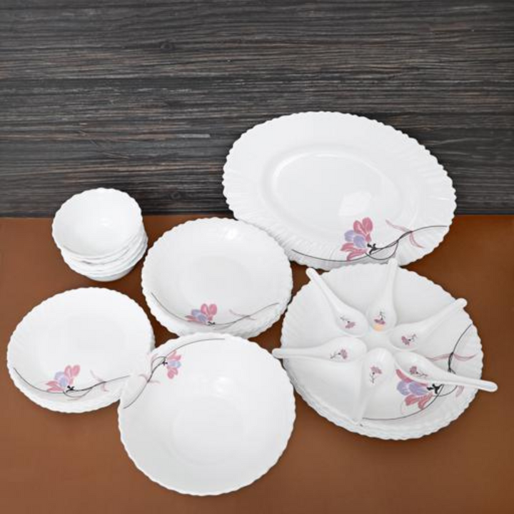 ROYALFORD Opal Ware Dinner Set - 34pc, Floral Plates, Bowls, Spoons