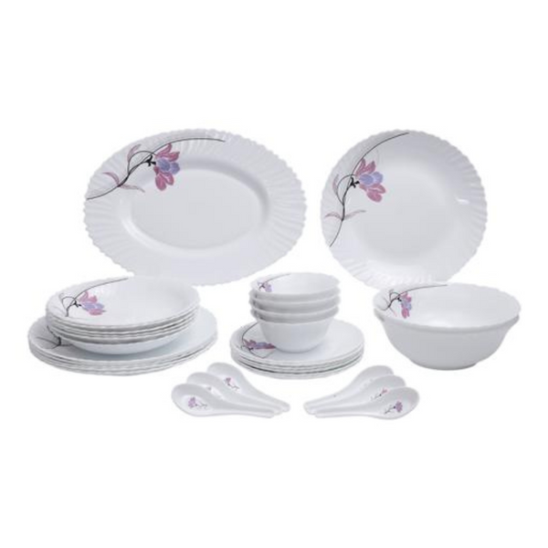 ROYALFORD Opal Ware Dinner Set - 34pc, Floral Plates, Bowls, Spoons