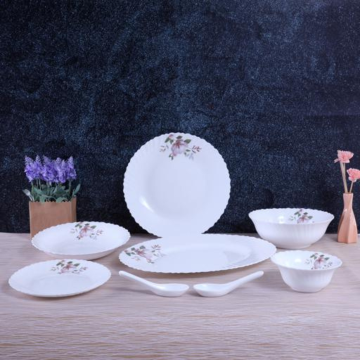 ROYALFORD Opal Ware Dinner Set- 34pc, Floral Plates, Bowls, Spoons