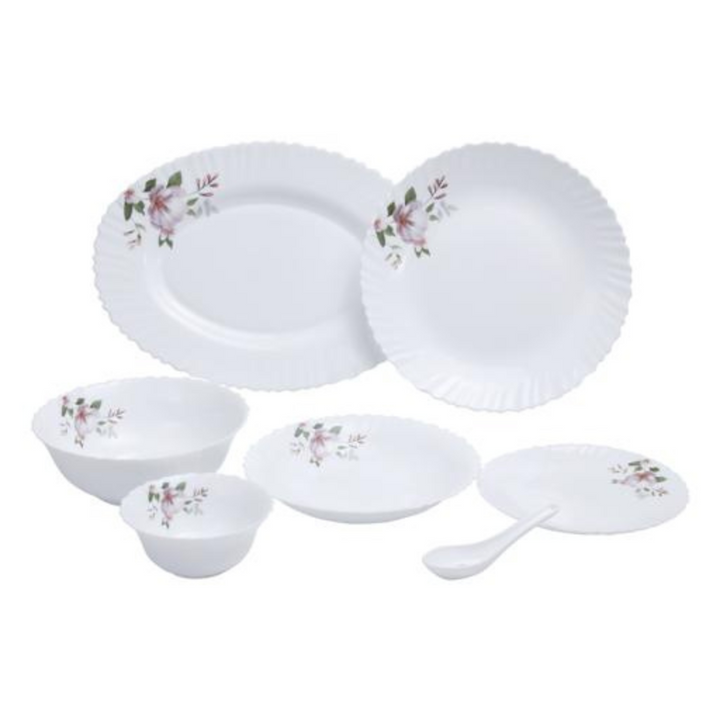 ROYALFORD Opal Ware Dinner Set- 34pc, Floral Plates, Bowls, Spoons