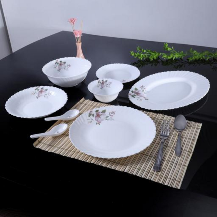 ROYALFORD Opal Ware Dinner Set- 34pc, Floral Plates, Bowls, Spoons