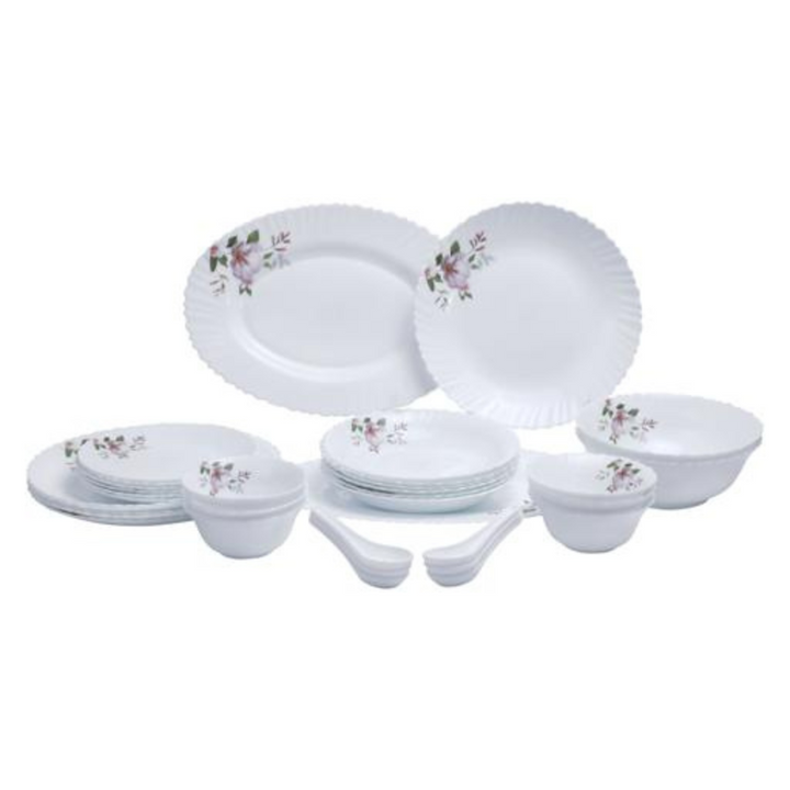 ROYALFORD Opal Ware Dinner Set- 34pc, Floral Plates, Bowls, Spoons