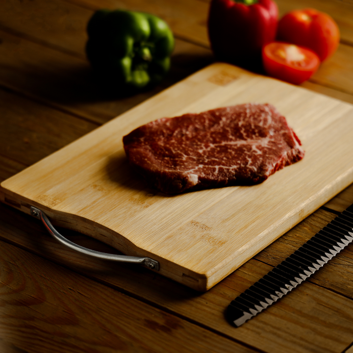 ROYALFORD Organic Bamboo Cutting Board with Strong Metal Handle