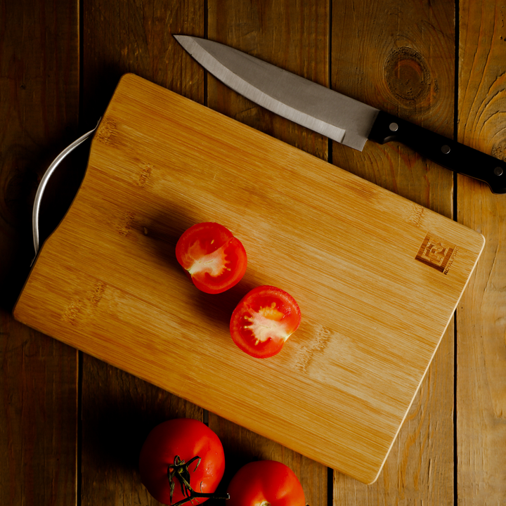 ROYALFORD Organic Bamboo Cutting Board with Strong Metal Handle