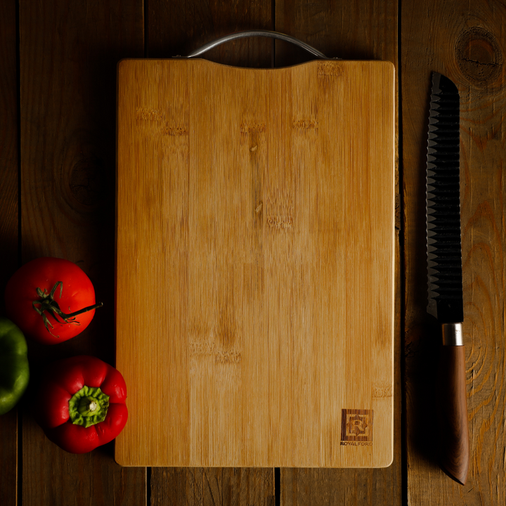 ROYALFORD Organic Bamboo Cutting Board with Strong Metal Handle