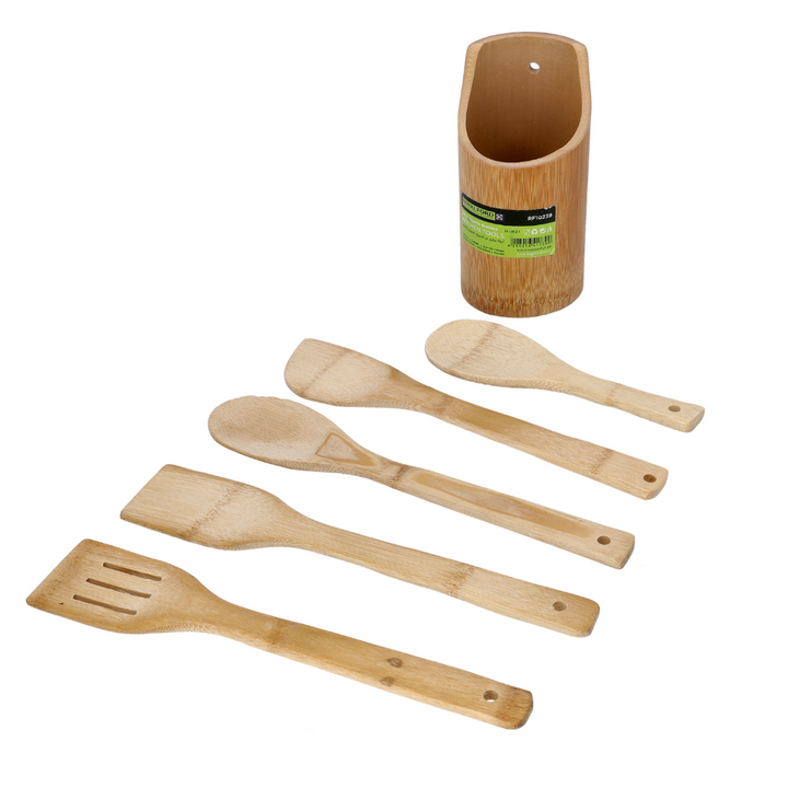 ROYALFORD Organic Bamboo Kitchen Tools - Nonstick Utensil Set with Holder