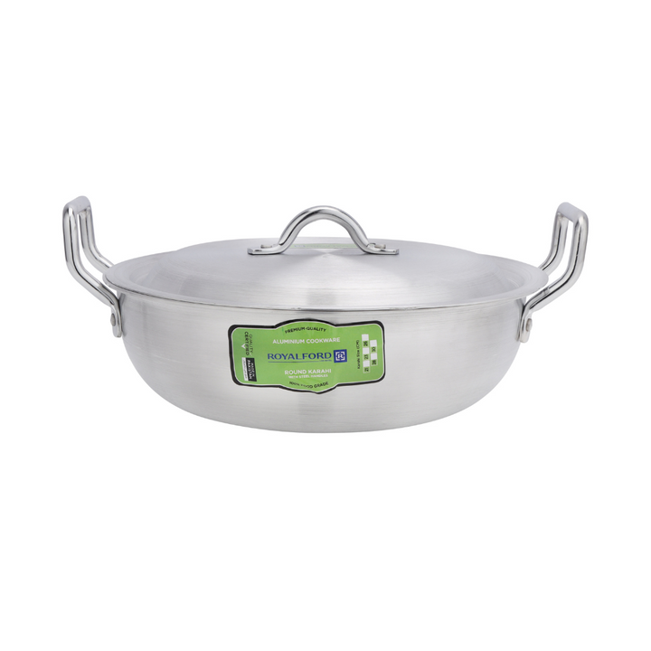 ROYALFORD Round Karahi with Lids Set & Steel Handle Non-Stick Aluminium