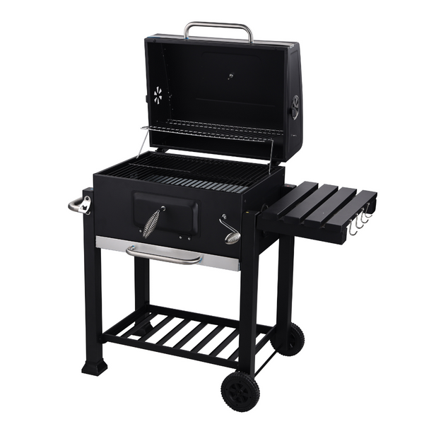 ROYALFORD Wheeled Barbecue Stand with Grill, Iron Construction & Easy Transport