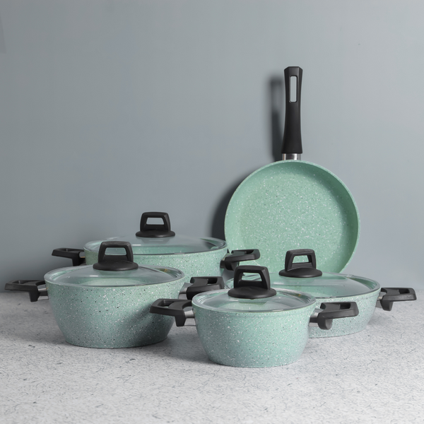 Scoria Granite Coated Cookware Set, Aluminium Pot and Pan